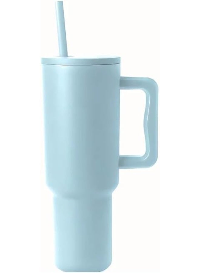 Vacuum-Insulated Stainless Steel Tumbler with Handle, Leak-Proof Lid & Reusable Straw — Keeps Drinks Hot & Cold, Perfect for Travel, Gym (BabyBlue) - Image 1